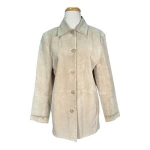 Bernardo Tan Genuine Leather Button Coat L Lined Pockets Classic Minimalist